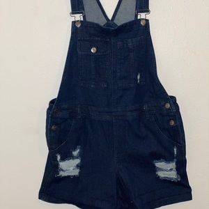 Dark Wash Denim Overalls Shorts
